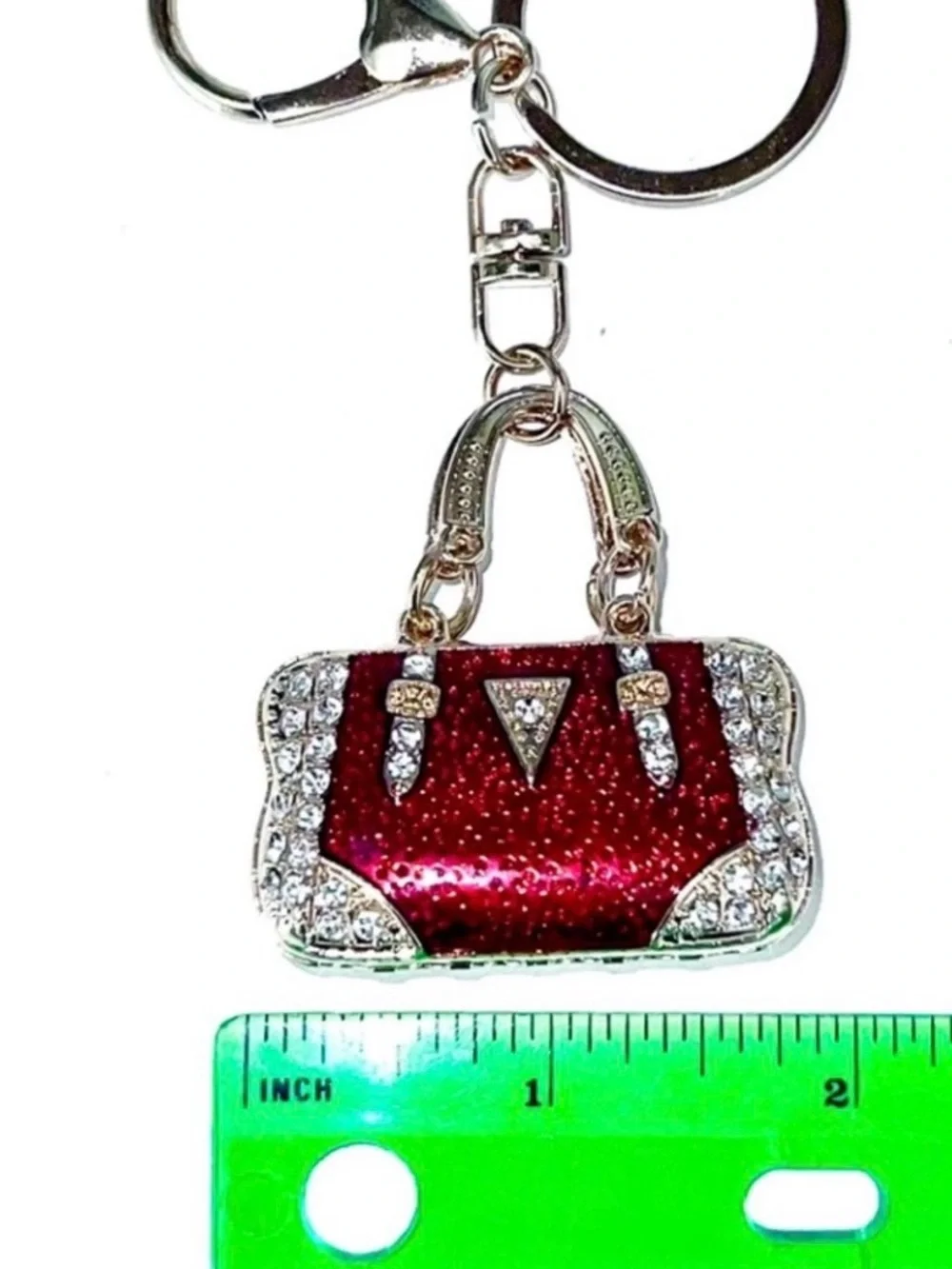 Keychain Bag Charm New Green Swirl Crystals Gold Tone